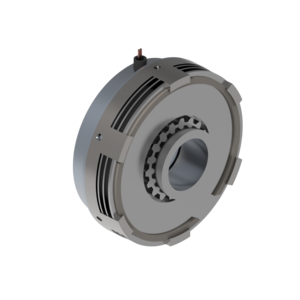 3D-Rendering eines kreisförmigen mechanischen Bauteils mit Rillen und Zahnrädern, möglicherweise ein Teil eines Motors oder Getriebes.